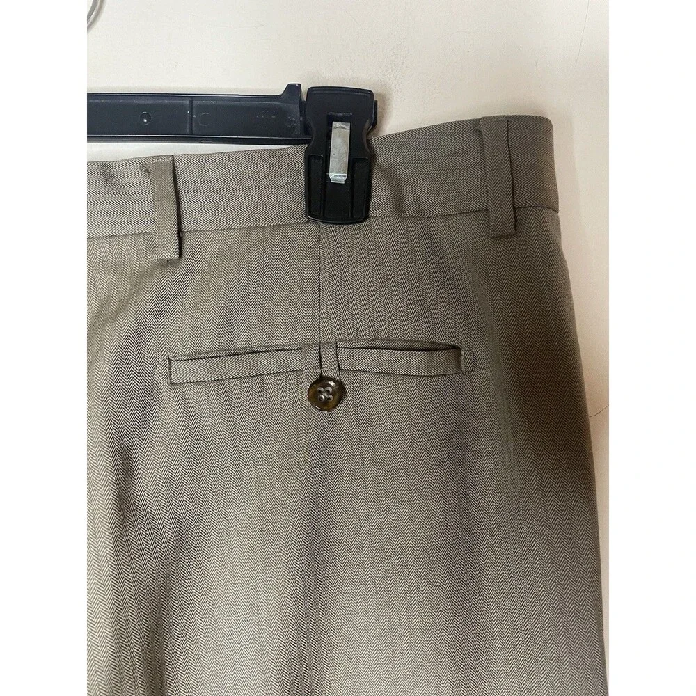 Banana Republic Wool Men’s Dress Pants Taupe Herringbone Pattern Size 34x30
